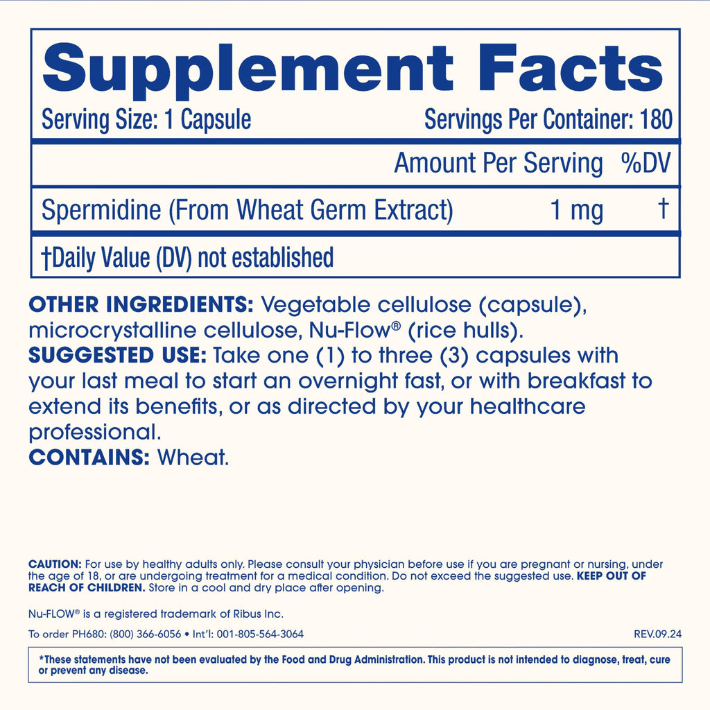 ProHealth Pure Spermidine 1 mg | 180 Capsules | Plant-Based Wheat Germ Extract for Cellular Renewal & Autophagy Support | Non-GMO, Triple Lab-Tested, GMP-Certified