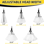 Garden Rake for Leaves,Heavy Duty Metal Adjustable Leaf Rake for Lawns,Long Handle 33"-69" with Expandable Head 8"-15",Garden Tools for Yard Lawn Shrub Garden Beds