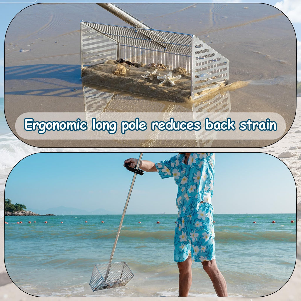MarchingGreen Sand Flea Rake for Beach: 70in Handle Stainless Steel Rake