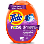 Tide PODS laundry detergent pacs, 3-in-1 Stain Remover, Odor Fighter, Color Protector, 112 Count, HE compatible, Spring Meadow Scent