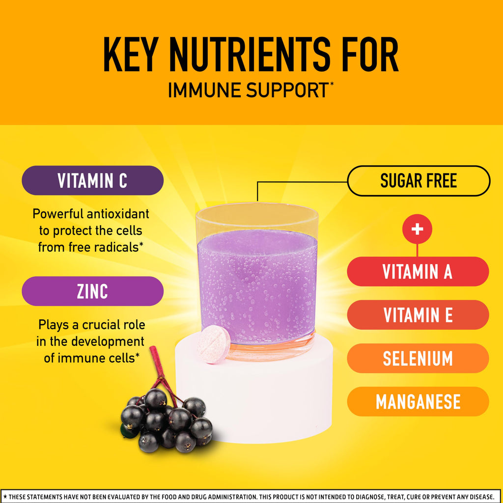 Airborne Elderberry + Zinc & Vitamin C Effervescent Tablets, Immune Support Supplement with Powerful Antioxidant Vitamins A C E, 20 Fizzy Drink Tablets, Elderberry Flavor