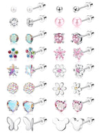 CASSIECA 16Pairs Hypoallergenic Screw Back Earrings for Girls Stud Earrings