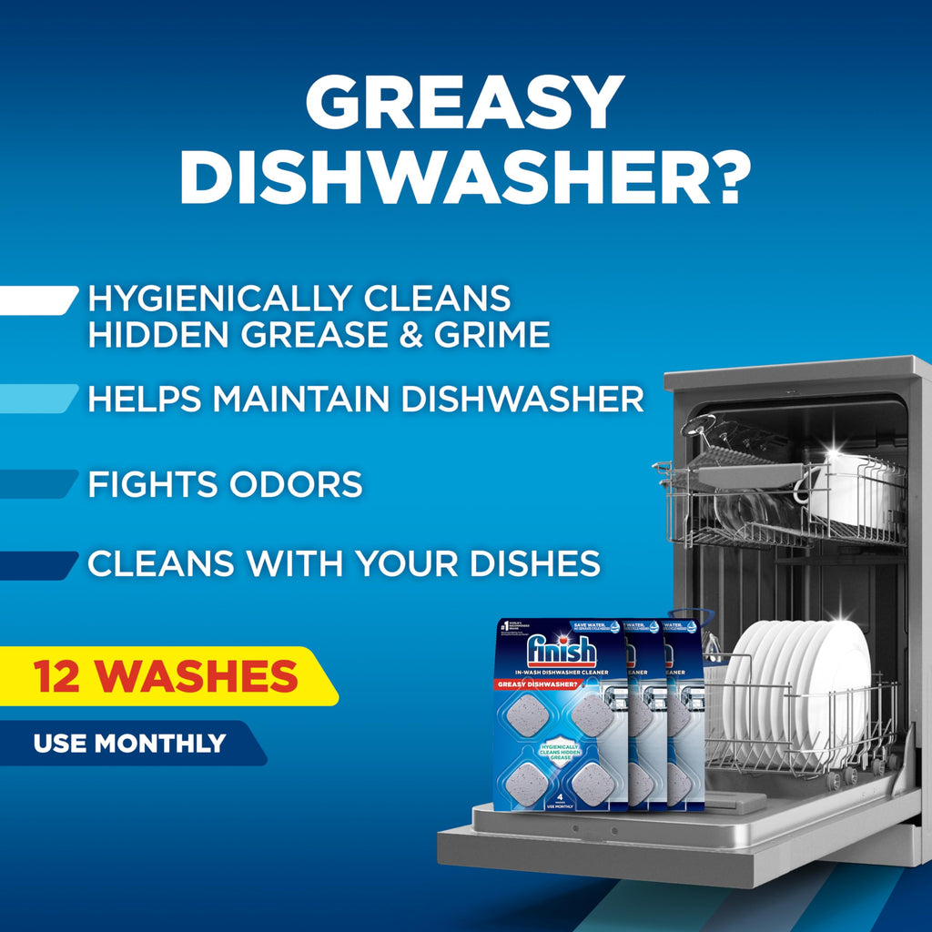 Finish Dishwasher Cleaner Tablets, Grease & Grime Remover, 12ct