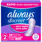 Always Discreet Incontinence Panty Liners for Bladder Leaks, Size 2, Very Light Absorbency, Long Length, 222 Count (2 Packs of 111)