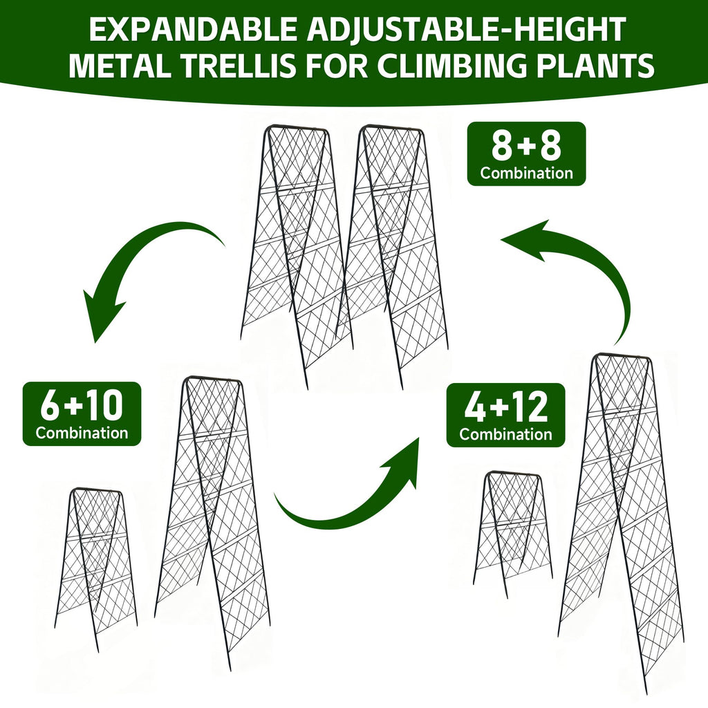 50"x17" Heavy Duty Metal Garden Trellis - Rust-Proof A-Frame Cucumber Trellis with High-Density Rhombus SteelGrats for Climbing Plants, Tomatoes & Raised Beds, Outdoor Use (2 Pack)