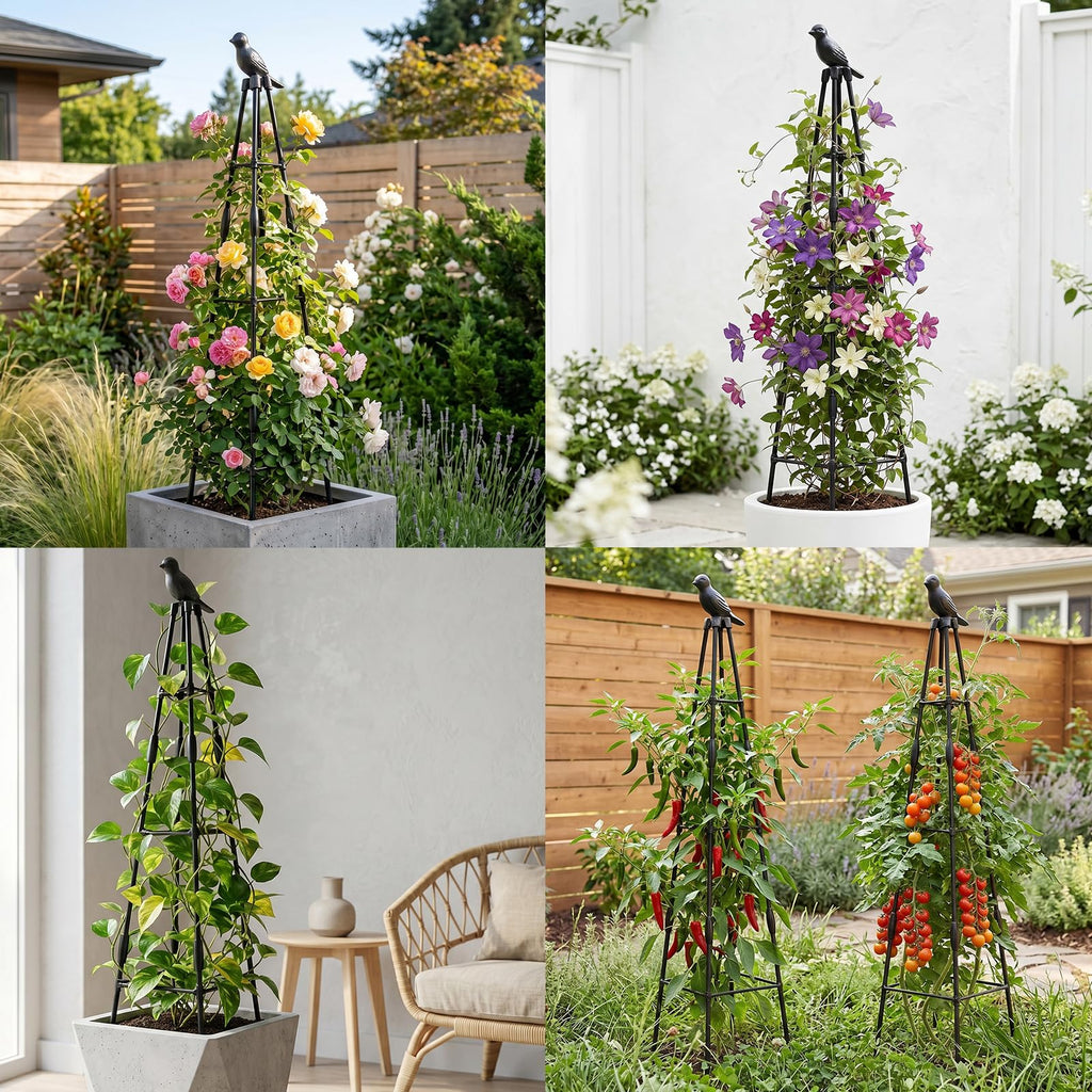 2 Pack Cucumber Trellis, 4FT Cucumber Trellis for Raised Bed, Garden Obelisk Trellis for Climbing Plants Outdoor Rustproof Plants Support for Flower Vine Vegetable Tomato Cage,Potted Plants