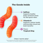 OLLY Hello Happy Gummy Worms, Mood Balance Support, Vitamin D, Saffron, Adult Chewable Supplement, Gluten Free, Tropical Zing - 90 Count