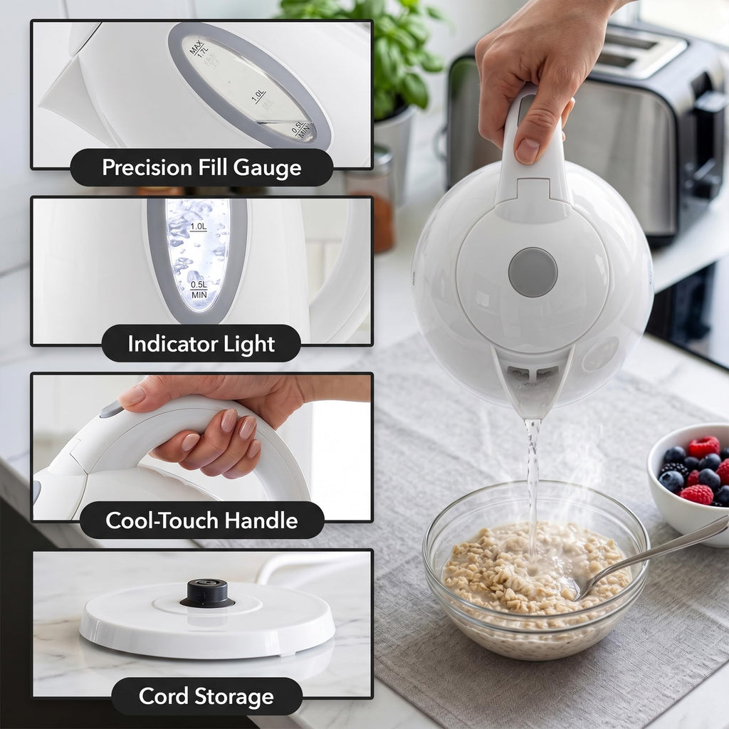OVENTE 1.7L Electric Tea Kettle, Fast Boiling Water Heater, White KP72W
