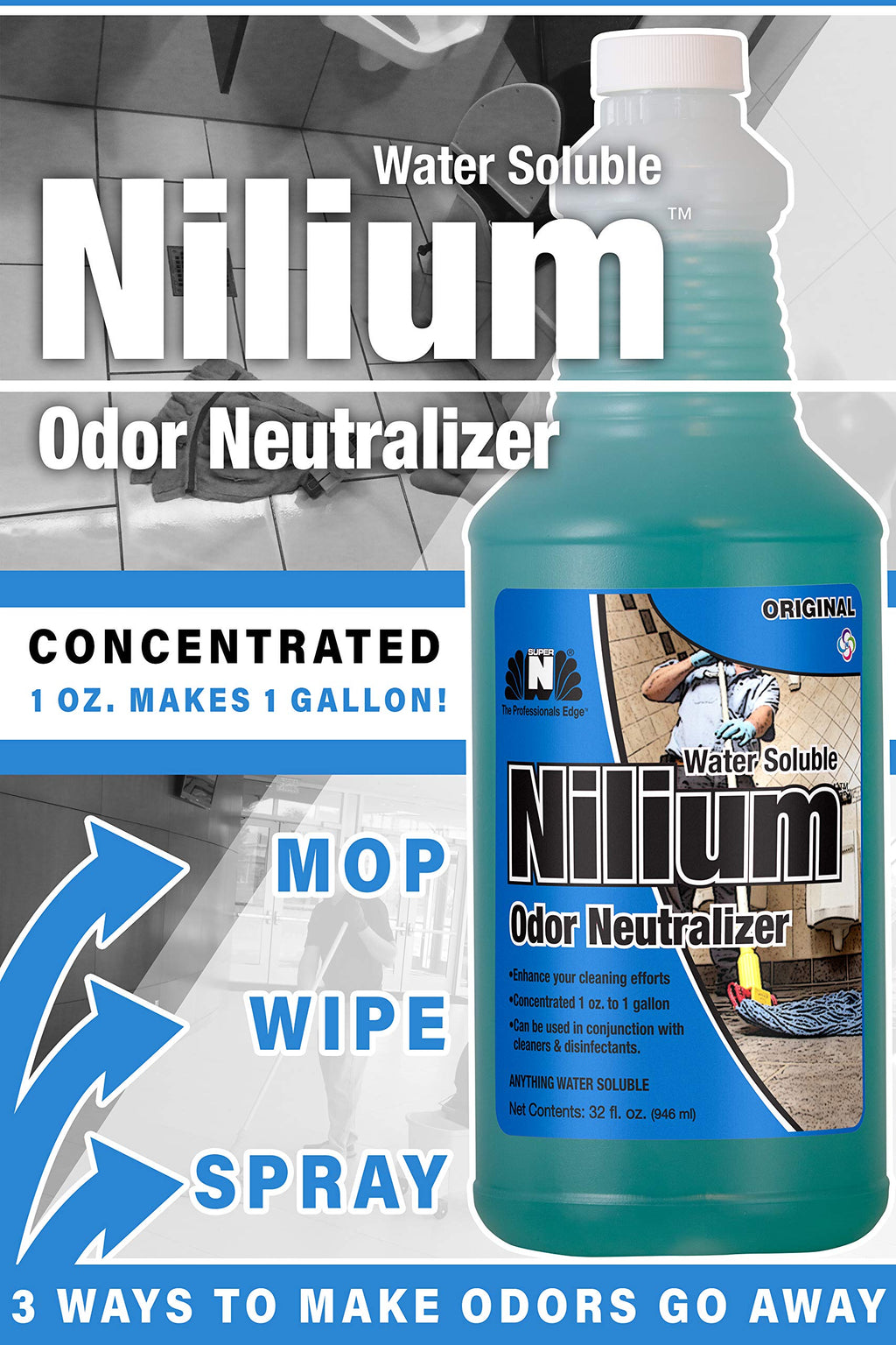Nilium Water Soluble Odor Neutralizer Concentrate by Nilodor, Original, 1 Quart, 32 fl oz, (32 WSO) 10" Height, 3.25" Width