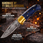 Damascus Pocket Knife for Men Comes with Leather Sheath & Sharpening Rod