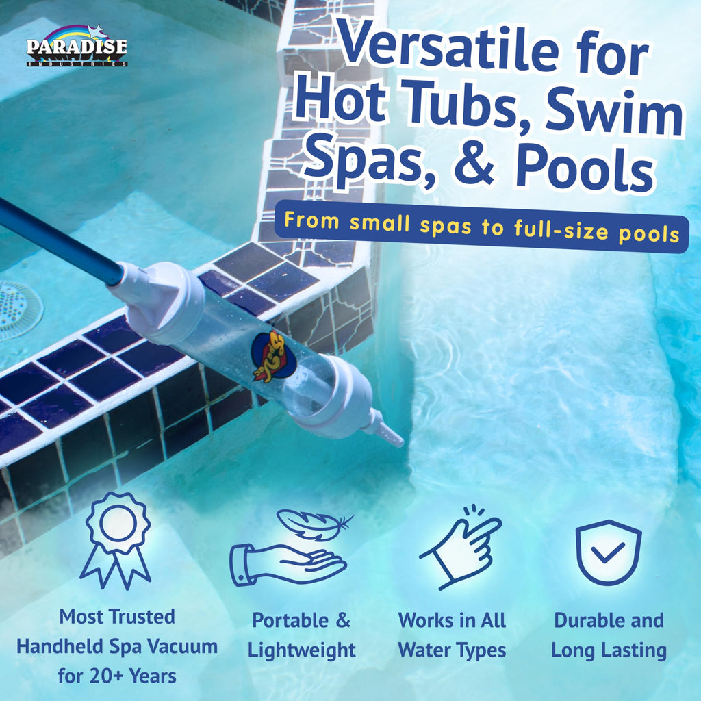 Rola-Chem 6250 Paradise Power Spa Vacuum – Manual Spa Vac for Hot Tub, Pool Stairs & Spas – Cordless Hot Tub Vacuum Cleaner with Telescopic Handle – Powered by Physics