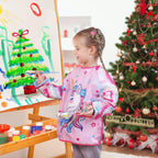 WERNNSAI Kids Art Smock for Girls - Kids Aprons Waterproof Toddler Art Painting Smock for Girl with Long Sleeve and 3 Pockets Painting Eating Cooking Baking Gardening Water Play Apron