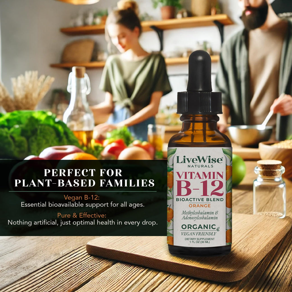 Organic Vitamin B12 1000 mcg Sublingual Liquid Drops For Adults, 6 Months Supply 1 oz, Methylcobalamin & Adenosylcobalamin - Bioactive Blend for Energy, Clarity & Focus - Vegan, Non-GMO, Unflavored