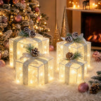 Set of 4 Christmas Lighted Gift Boxes, Battery Operated Xmas Decor
