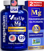 VitaUp Magnesium Glycinate 200mg - USA Made, Highly Absorbed, Non-GMO Magnesium for Relaxation, Deep Sleep, Bones & Heart - 200mg per Serving, 120 Vegan Capsules