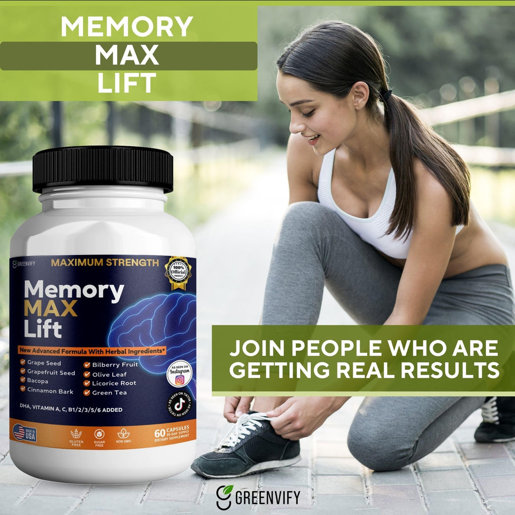 GREENVIFY Memory MAX Lift Brain Support Supplement, Nootropic Cognitive Focus Formula, 60 Capsules