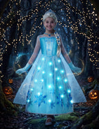 Spooktacular Creations Halloween Girls Ice Princess Dresses, Light-Up Princess Costume for Girls, Sequin Snowflake Long Cape Gown for Birthday, Halloween Dress-Up Party (Small, 5-7 yrs)
