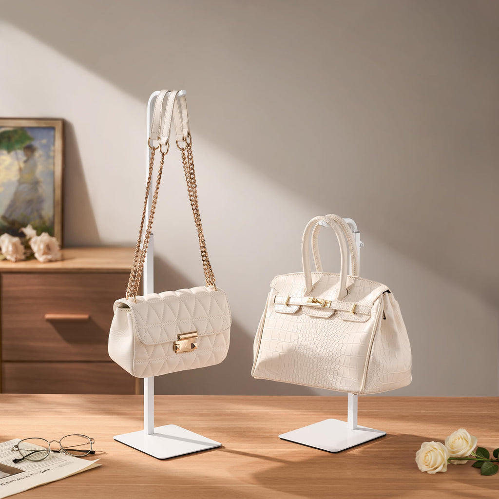 pickpiff Adjustable Purse Display Stands - White Tabletop Display Holder for Handbags, Wreaths and Banners, for Home Closets, Retail Displays and Vendor Booths (2-Pack)