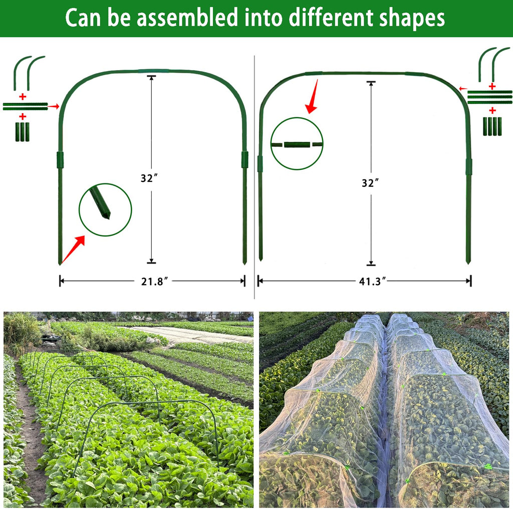 8 Sets 41.3"x32" Greenhouse Hoops Grow Tunnel for Garden Plants and Raised Beds,Durable Removable Rust-Free Steel Coated Frame Garden Hoops Kit with 24 Clips,Row Cover Hoops for Outdoor Vegetable
