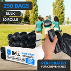 Reli. 40 to 45 Gallon Trash Bags Heavy Duty | 250 Trash Bags with Ties | Super Sizeable, Black, Serious Garbage Cleanup