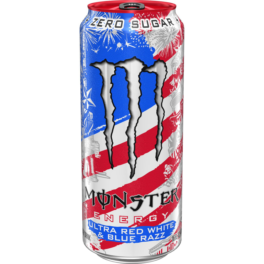 Monster Energy Ultra Red White & Blue Razz, Sugar Free Energy Drink, 16 Ounce (Pack of 15)