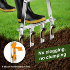 Qdreclod Core Aerator Lawn Tool Manual Lawn Aerator Tool with 4 Hollow Tines Non-Clogging Heavy Duty Plug Aerator for Soil Loosening Lawn Aeration, Revives Lawn Health,Garden Tool