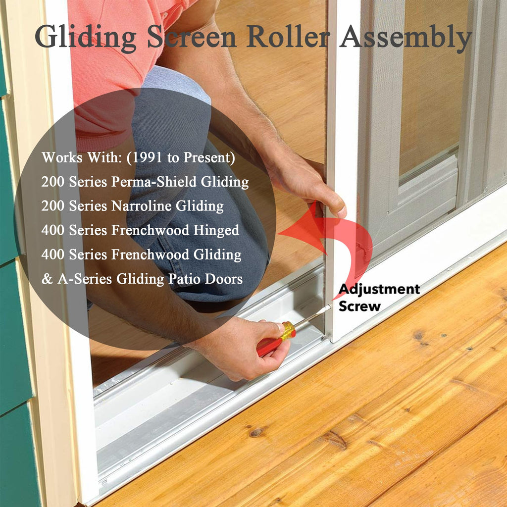 Combo Sliding Screen Door Upper + Lower Roller Assembly Fits Andersen Part #1997063 & #1997310 (1991 to P), 1-1/4" Nylon Concaved, Edge Adjustable, 2 Pairs