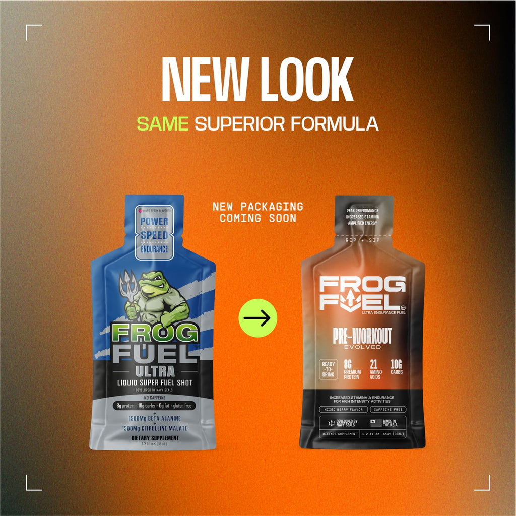 Frog Fuel Ultra Energy Gel & Pre Workout Shot with 1500mg Beta Alanine, Electrolytes 8g Protein Nano-Hydrolyzed Grass Fed Collagen, 10g Carbs, Gluten Free, Fat Free, Berry, 1.2 oz Packets, 24 Pack