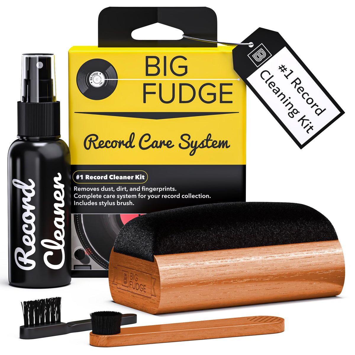 Big Fudge 4-in-1 Vinyl Record Cleaning Kit, Brush and Cleaning Fluid
