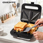 OVENTE Electric Sandwich Maker, 750W Non-Stick Plates, Black GPS401B