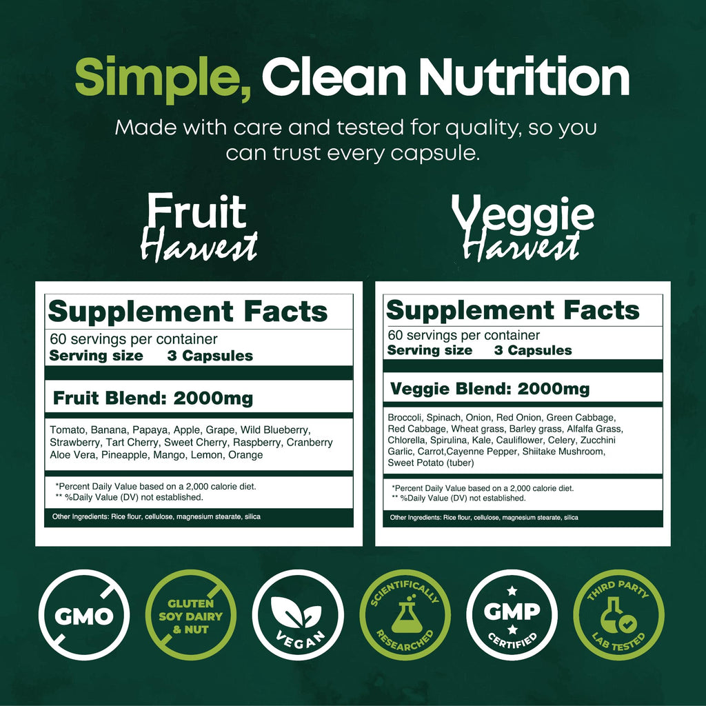 Supermed Research Fruits and Vegetables Supplements – 2 Pack Combination Fruit & Veggies Supplement – Whole Food Vitamins & Minerals for Adults – Superfood Veggie Vitamins for Adults (180 x 2, 360 Ct)