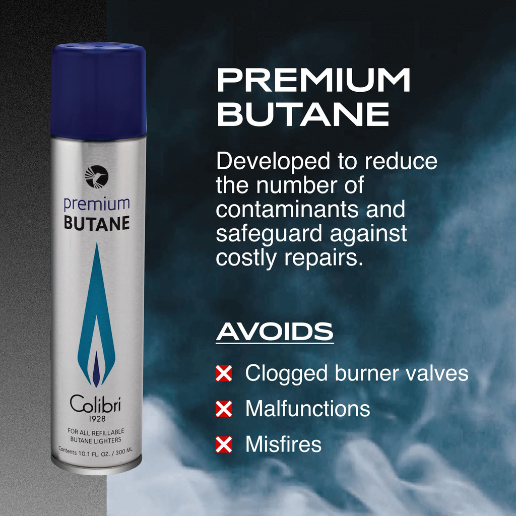 Colibri Premium Butane Fuel Refill for Lighters, 300ml (10.1fl oz) Cans, Pack of 2, Butane Torch Replacement Canisters, 99.999% Pure Butane Refill Fluid for Lighters
