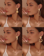 Tornito 12 Pairs Clip on Drop Earrings Leaf Round Square Trapezoid Rectangle Hoop Geometric Drop Dangle Statement Earrings Lightweight Clip on Earrings Non Piercing Set for Women Gold Tone