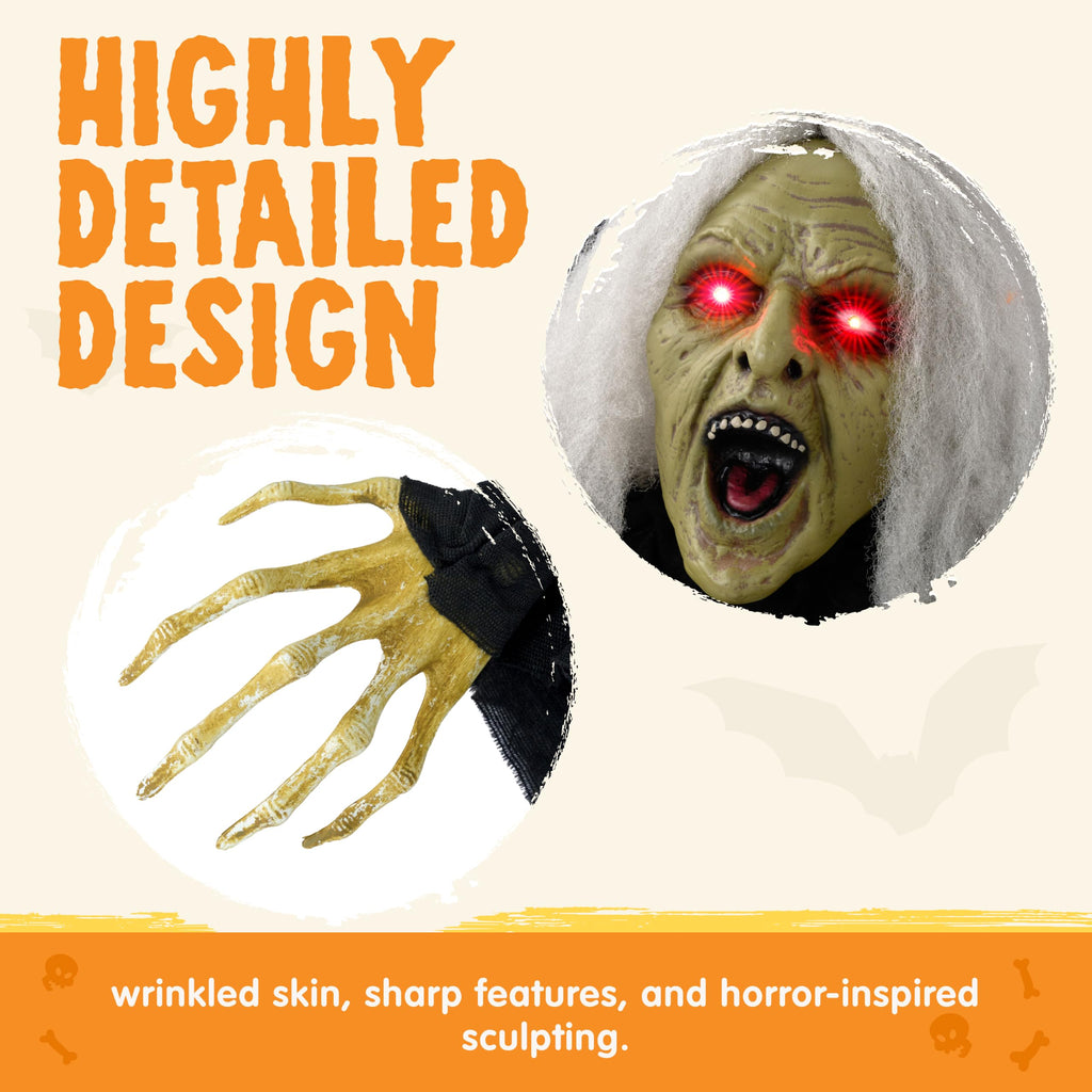 JOYIN Zombie Halloween Decoration Outdoor Witch Groundbreaker Halloween Graveyard Decor Outside, Scary Zombie Props with Sound Effect & Lighted Eyes for Haunted House, Lawn Yard Decorations