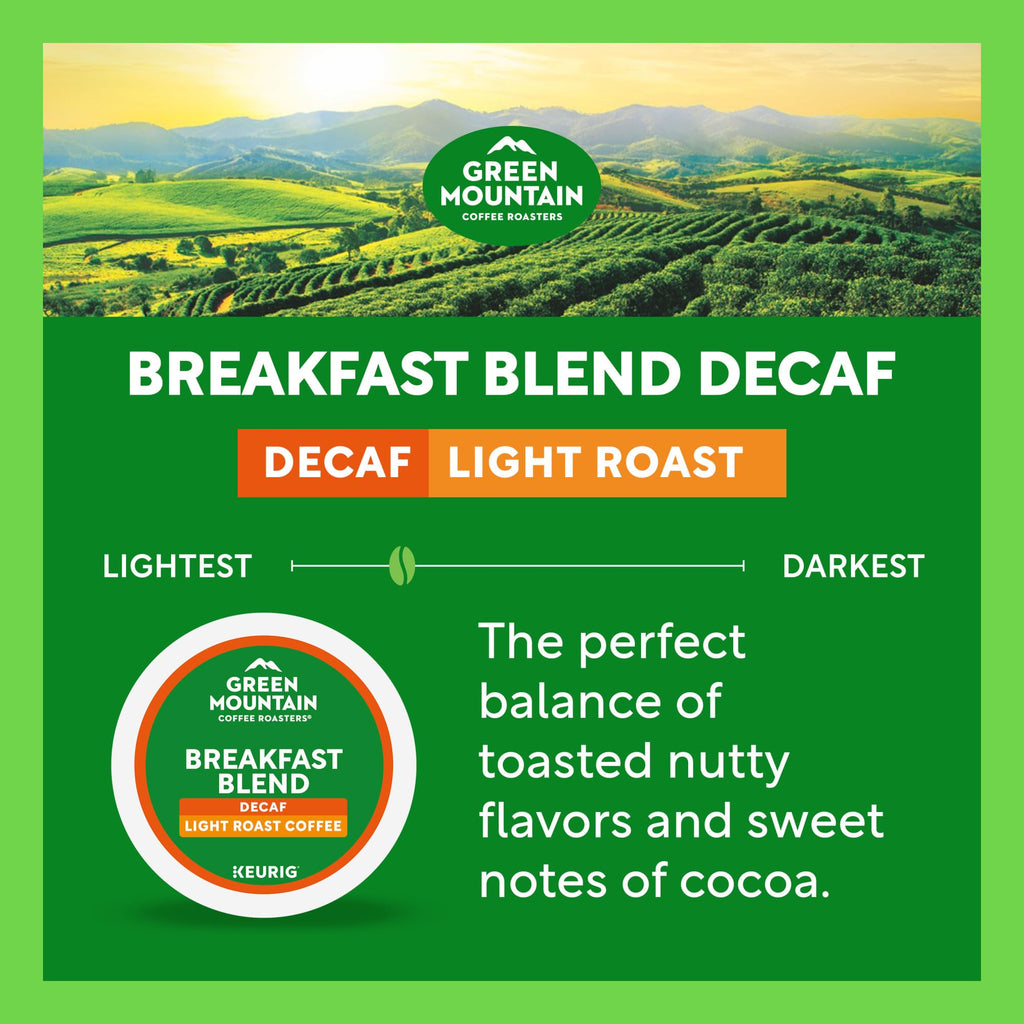 Green Mountain Breakfast Blend Decaf Coffee, K-Cup Pods, 48 Count