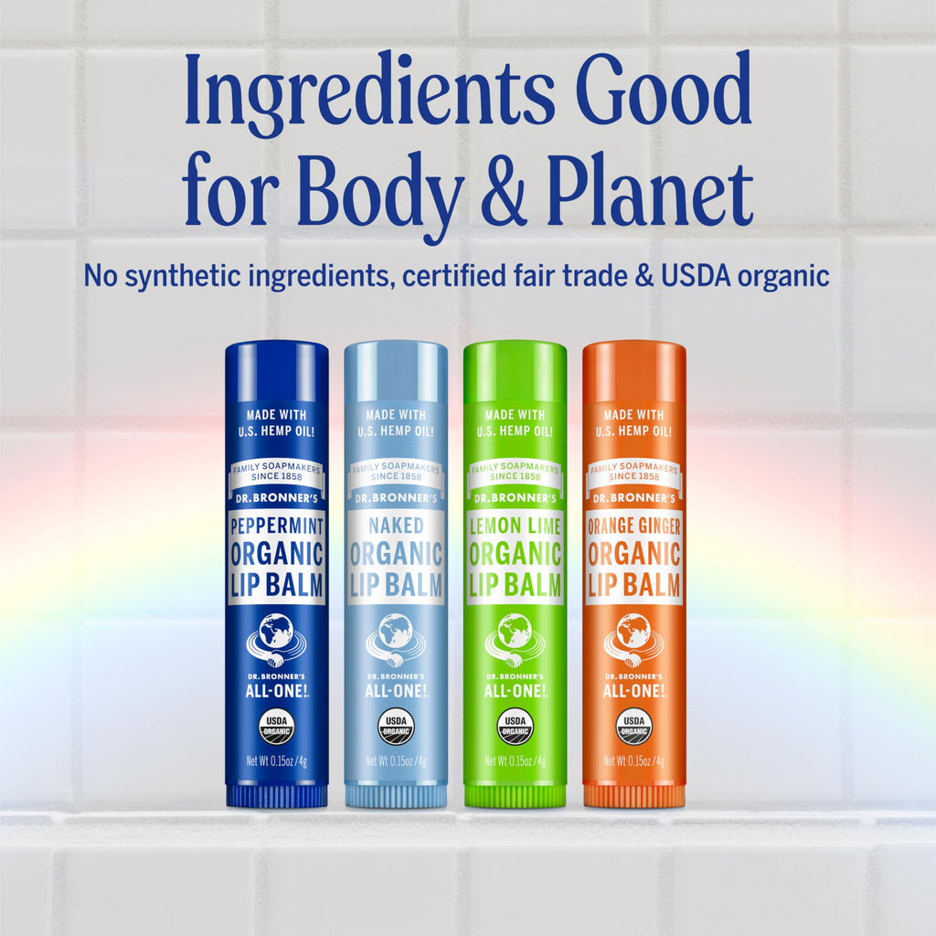 Dr. Bronner’s Organic Lip Balm 6-Pack (.15oz) Natural, Moisturizinging, Petroleum-Free Lip Balm with Beeswax & Avocado Oil for Dry Lips, Men & Women - Lemon Lime