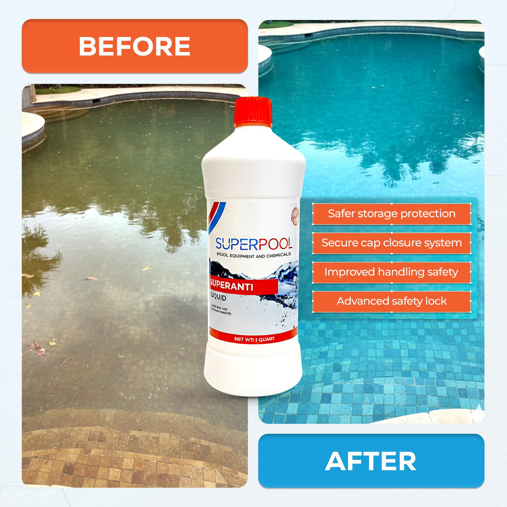 Superpool Pool & Spa Stain and Scale Control – Hard Water Metal Stain Treatment for Pools & Hot Tubs, Calcium -Copper & Iron Out Rust Stain Remover - Liquid Hard Water Stain Remover – 1 Quart