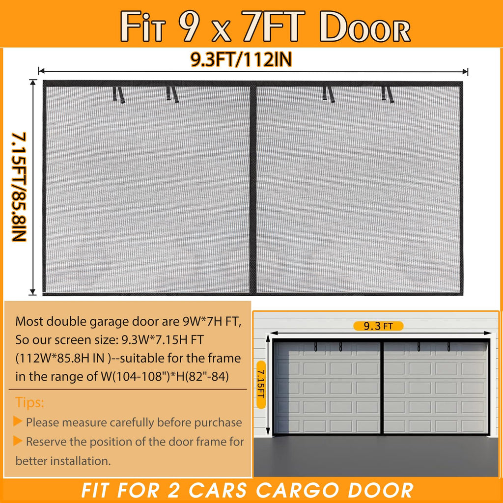 Garage Screen Doors, 9×7FT for 1 Car Garage, Heavy Duty Durable Fiberglass Magnetic Retractable Hands Free Garage Door Screen with 4 Roll Up Straps, for Patio, Workshop, Home Gym & Sun Room