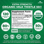 Zazzee USDA Organic Milk Thistle 50:1 Extract, 80% Silymarin Flavonoids, 120 Vegan Capsules, 4 Month Supply, Certified Kosher, Silybum Marianum, Liver Support & Detox Support, All-Natural, Made in USA