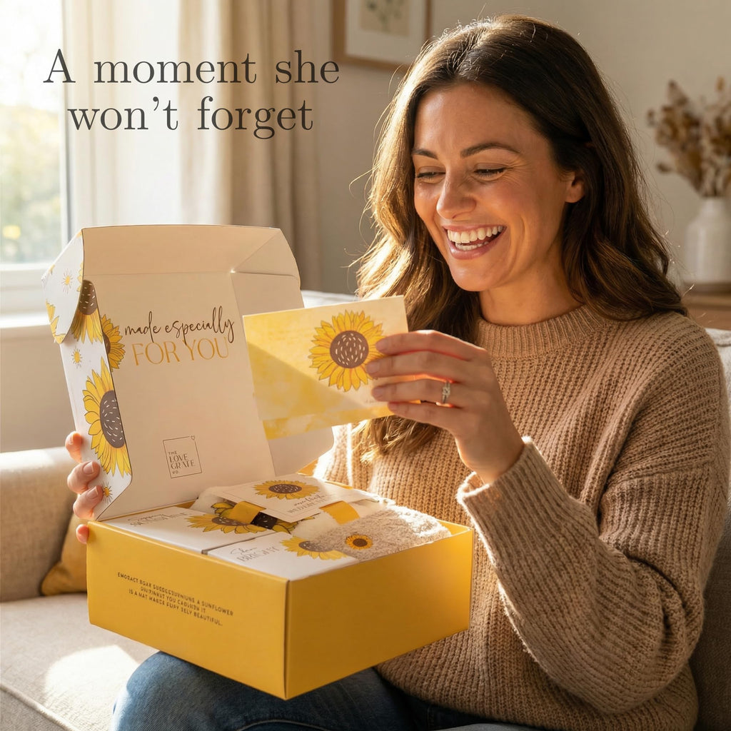 The Love Crate Co Gift Baskets for Women, Unique Birthday Gifts, Best Friend Birthday Gift, Get Well Soon, Sending Sunshine Sunflower Gifts for Women, Thinking of You Care Package