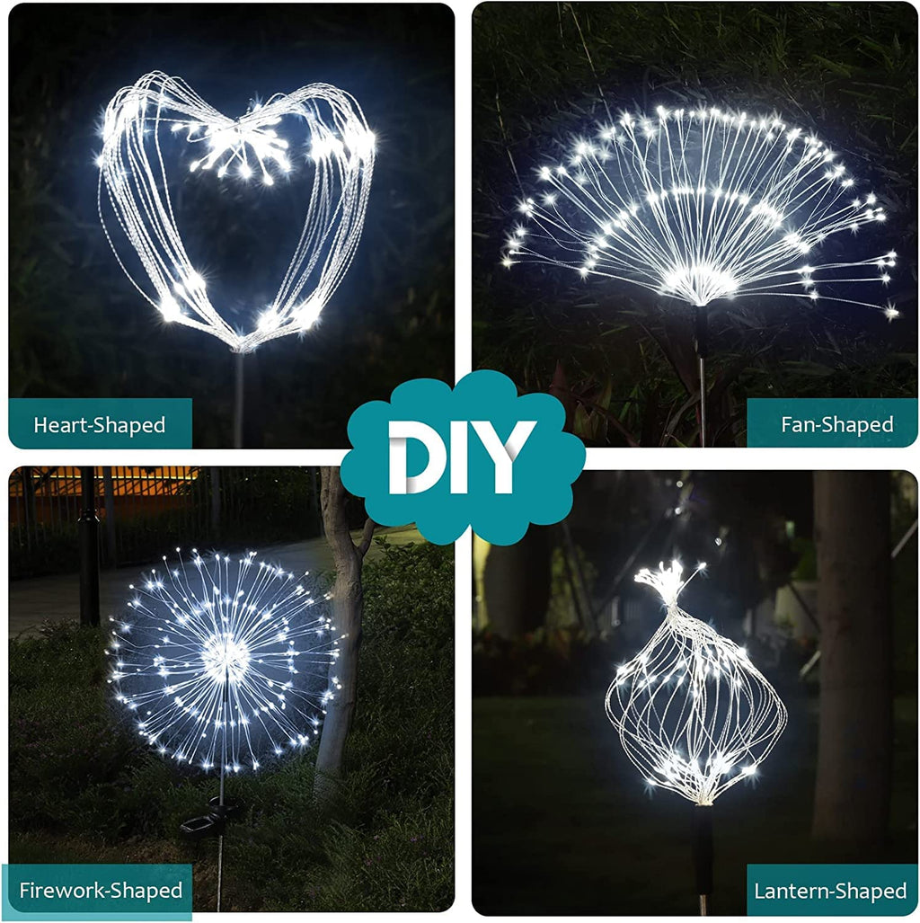 JJGoo Solar Firework Lights, 2 Pack 180 LEDs 2 Lighting Modes Solar Lights Outdoor Waterproof for Garden Patio Walkway Pathway Party Wedding Christmas Decorative - Cool White