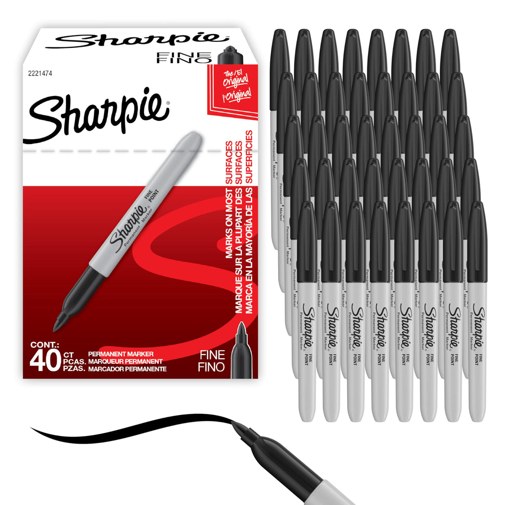Sharpie Permanent Markers, Fine Tip, Black, 40 Count - Office Supplies, Quick Drying, Fade Resistant, For Wood, Plastic, Paper, Metal, And More