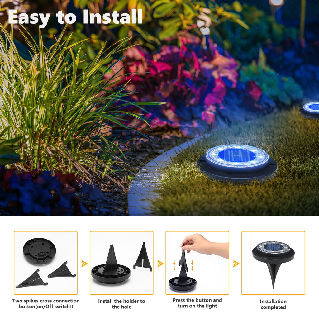 Flacchi Solar Lights Outdoor Waterproof - 2-in-1 Solar Powered Ground Lights Outdoor Solar Disk Light Landscape Light for Deck Step Patio Yard Pathway Walkway Driveway Garden (Blue, 8 Pack)