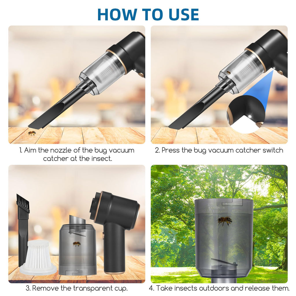 Bug Vacuum Catcher, Spider and Insect Catcher Traps, Rechargeable Bug Catcher Grabber with Brush Head & Charging Cable & Multifunctional Suction Nozzle for Stink Bug Moth Cockroach Spider Ant Black