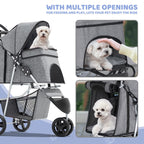 Magshion 3-Wheel Pet Stroller, Foldable Travel Jogger for Small & Medium Dogs & Cats (Up to 33lbs), Lightweight Carrier with Breathable Mesh Cover, Cup Holder & Storage Basket, Gray