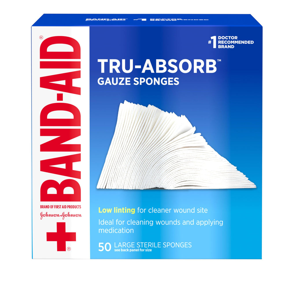 BAND-AID Brand Tru-Absorb Gauze Sponges, Large Size, 4 in x 4 in, 50 Count