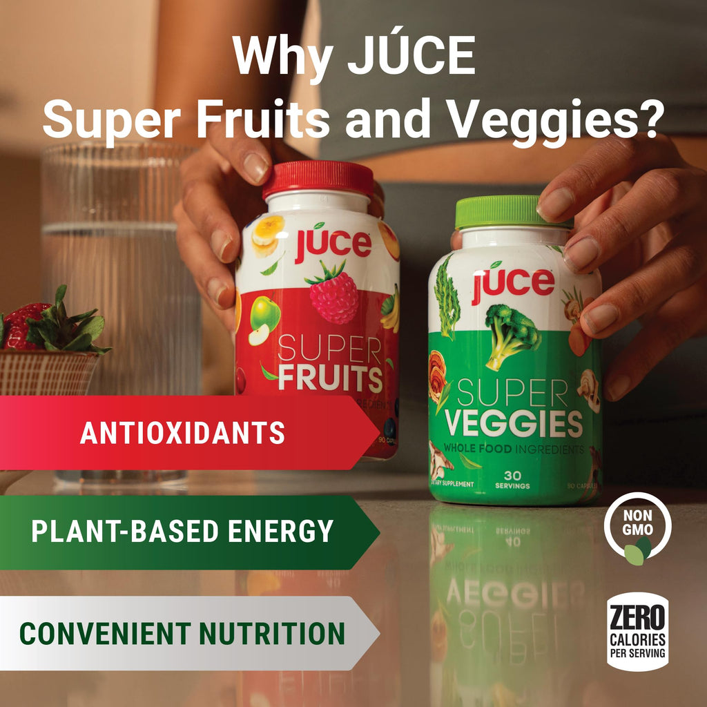 Juce Original Formula - Organic Super Fruit & Veggies Supplement - Gluten/Gelatin Free, Soy Free & Vegan- Reds & Greens Superfood Capsules- 23 Fruits & 23 Vegetables (180 Count)- By Terra Kai Organics