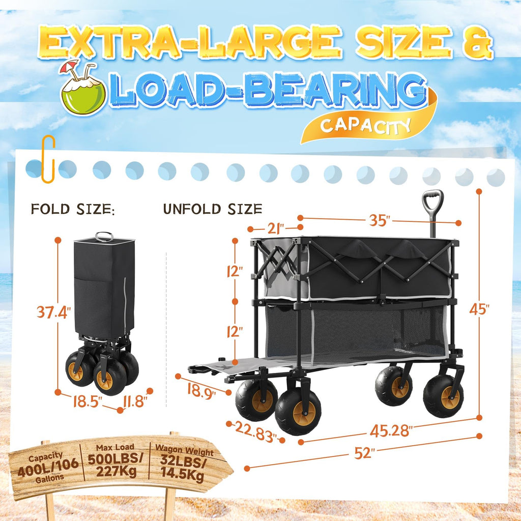 Beach Wagon with Big Wheels for Sand, Double-Decker