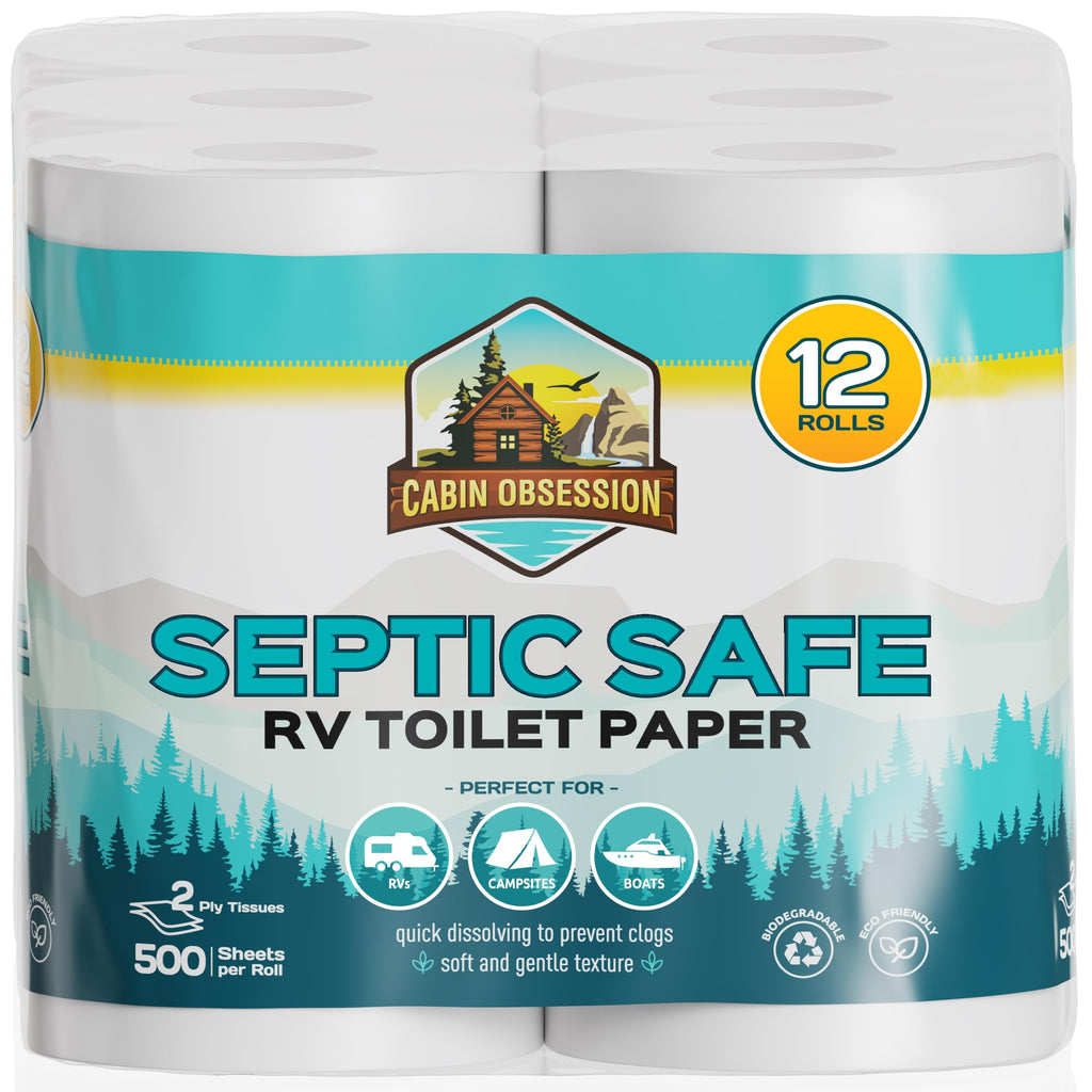 RV Toilet Paper - 12 Pack Septic Safe Toilet Paper 2-Ply Quick Dissolving Camper Tissue Paper Septic Safe to Prevent Clogs - Perfect for Automotive RVs, Septic Tank Systems, Boats, and Camping
