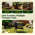 Maygrove Outdoor Compost Bin 53 Gallon, Dual Chamber Large Compost Tumbler for Garden Backyard, with 360° Rotating, Sliding Doors & Solid Steel Frame, Updated Instructions